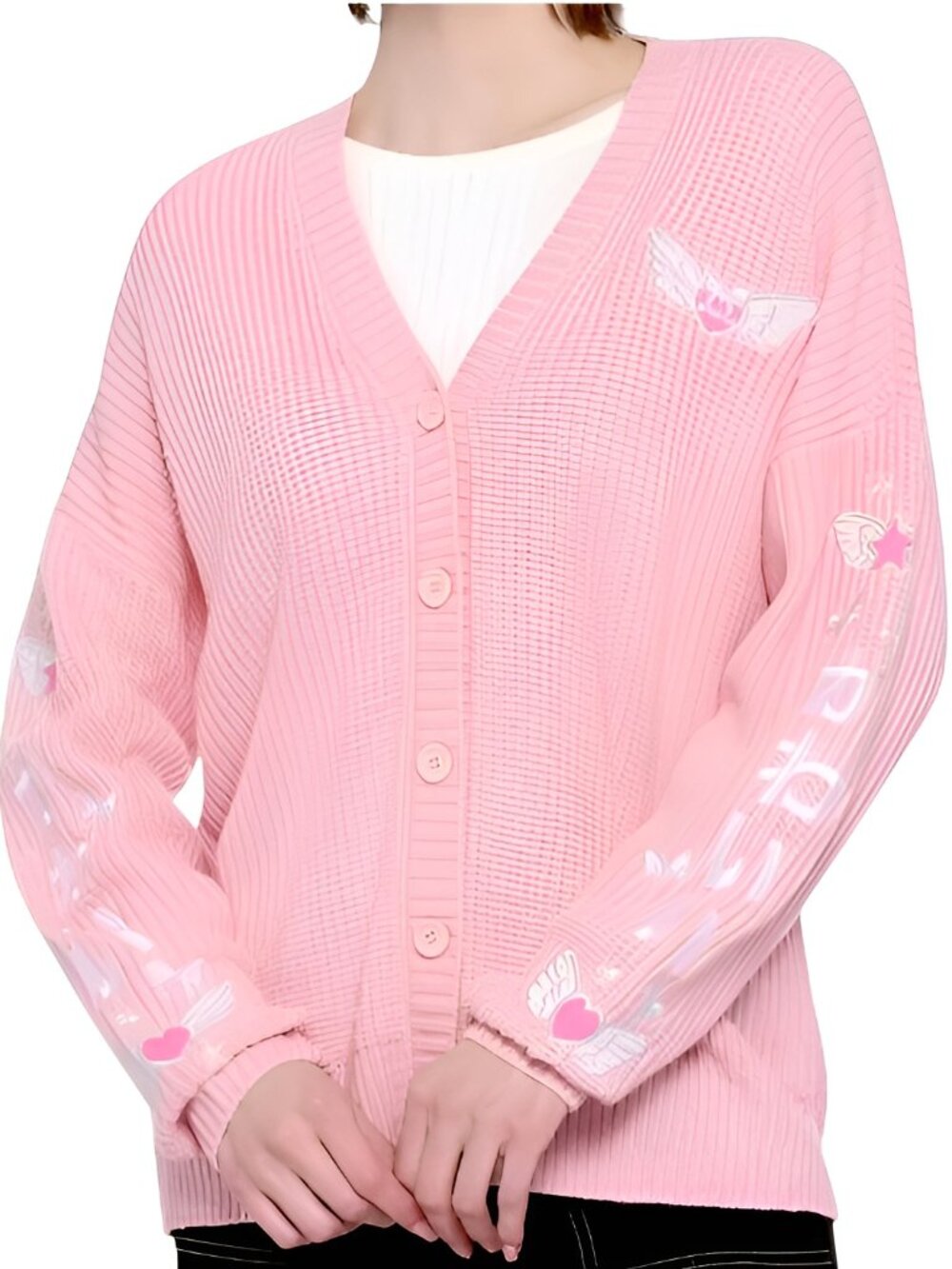 Hot Topic Women's Kawaii Wings Embroidered Cardigan Pink Size Medium / Small